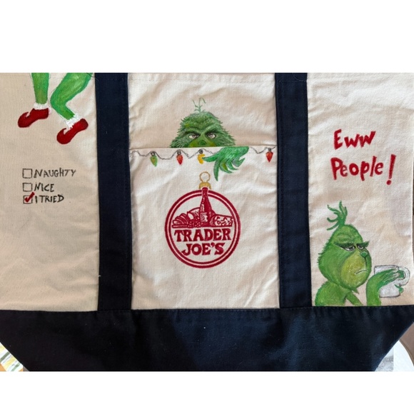 Trader Joe’s Hand Painted Large Tote ONE OF A KIND - Picture 2 of 8